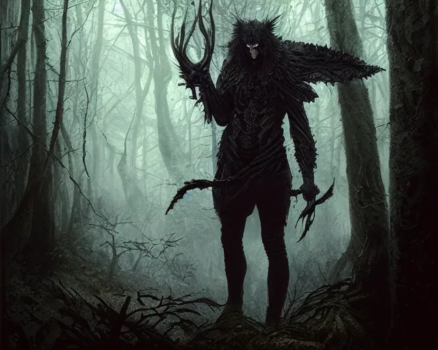 Prompt: 5 5 mm portrait photo of an demonic hunter with red eyes, looking at the camera, in a magical forest. magical atmosphere. art by greg rutkowski and luis royo. highly detailed 8 k. intricate. lifelike. soft light. nikon d 8 5 0.