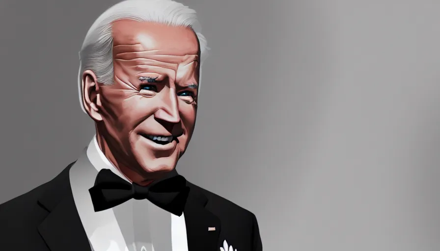 Image similar to Joe Biden in white suit and black tie, hyperdetailed, artstation, cgsociety, 8k