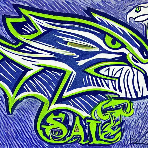 Prompt: seattle seahawk, by vincent vangogh