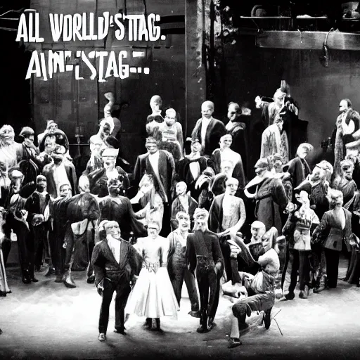 Prompt: all the world's a stage and all the men and women merely players, movie still