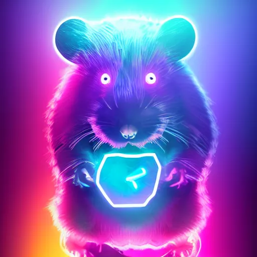 Image similar to cyberpunk hamster! holding rainbow! gem! crystal, neon lights, light reflection, 8 k, hd