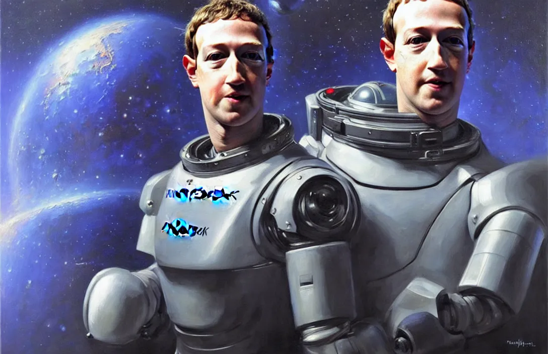 Prompt: portrait of mark zuckerberg as a futuristic space robot!!!!!!!!!!!!!!!!!!!!!!!!!!!, detailed face, detailed painting, epic lighting, by ilya repin, phil hale and kent williams