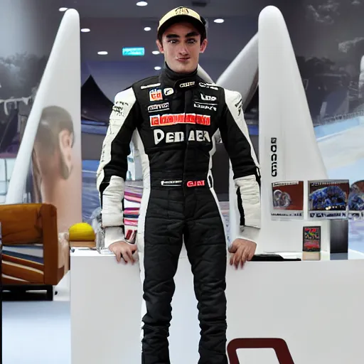 Image similar to f 1 driver charles leclerc, on display, posing like a statue, showing off his muscles, humanoid robot, who is a male android, shiny skin, made of ice, frozen ice statue, by the pool, a realistic detailed photo of a guy who is an attractive humanoid who is half robot and half humanoid, blank stare