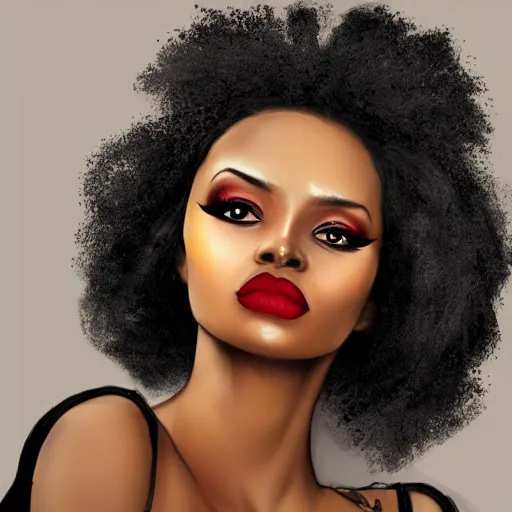Image similar to Photo of a black woman, inspired by Charlie bowater,pretty make up, bold, self confidence, cinematic, focus