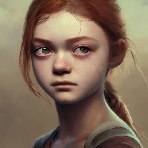 Image similar to a highly detailed epic cinematic concept art CG render digital painting artwork: 20-year-old Sadie Sink. By Greg Rutkowski, Ilya Kuvshinov, WLOP, Stanley Artgerm Lau, Ruan Jia and Fenghua Zhong, trending on ArtStation, subtle muted cinematic colors, made in Maya, Blender and Photoshop, octane render, excellent composition, cinematic atmosphere, dynamic dramatic cinematic lighting, precise correct anatomy, aesthetic, very inspirational, arthouse