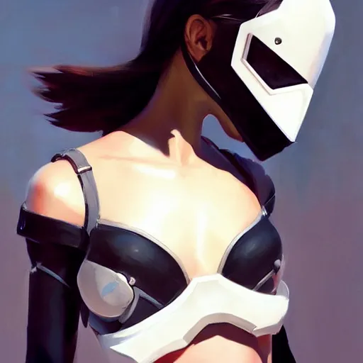Image similar to greg manchess portrait painting of a 2 yorha type a no. 2 as overwatch character, medium shot, asymmetrical, profile picture, organic painting, sunny day, matte painting, bold shapes, hard edges, street art, trending on artstation, by huang guangjian and gil elvgren and sachin teng