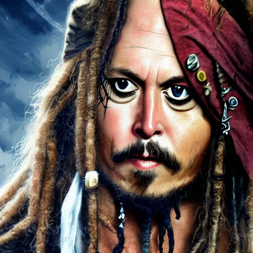 Image similar to Elon Musk as a Jack Sparrow from Pirates of the Caribbean, artstation, digital art, hyperrealistic, high quality, high detalied, 8K,