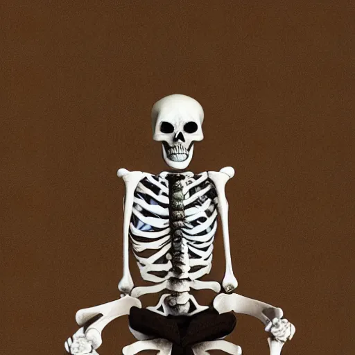 Prompt: bored skeleton, tired of his office work. no background, png
