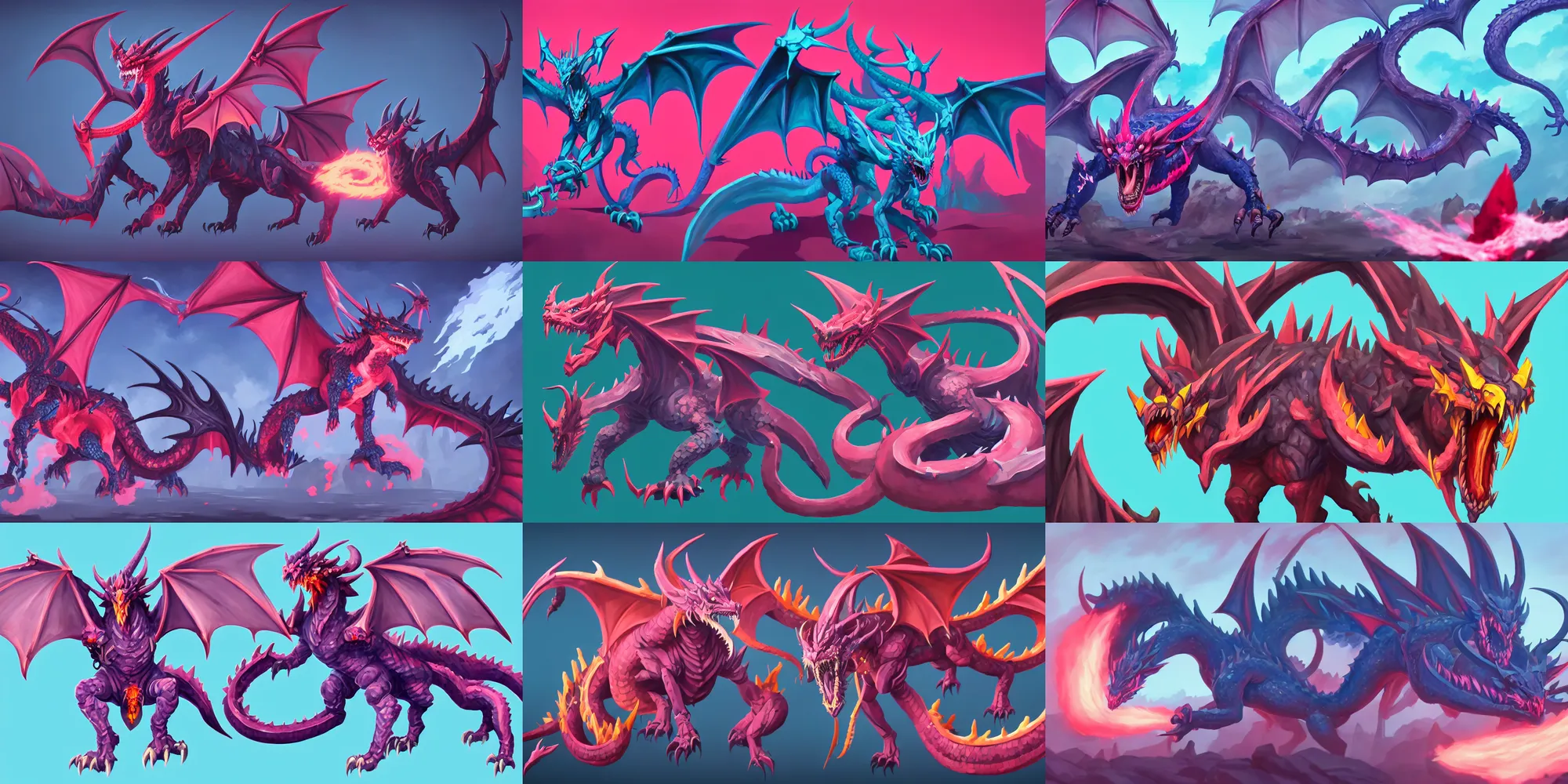 Prompt: game asset of demonic dragon, in gouache detailed paintings, props, stylized, 2 d sprites, kitbash, arcane, overwatch, blue and pink color scheme, 8 k, close up