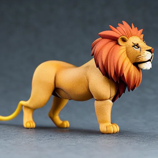 Image similar to a nendoroid lion, side view, full body, 4 k, highly detailed, subject centered, uncropped, studio photography, artstation trending