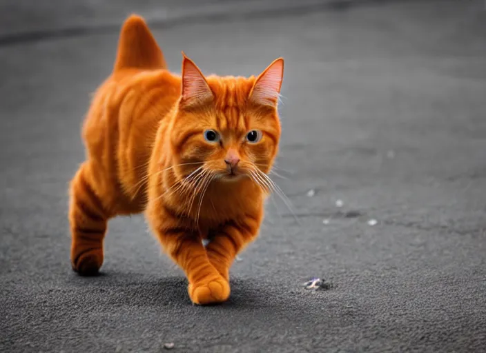 Prompt: ginger cat in mid action, symmetrical balance