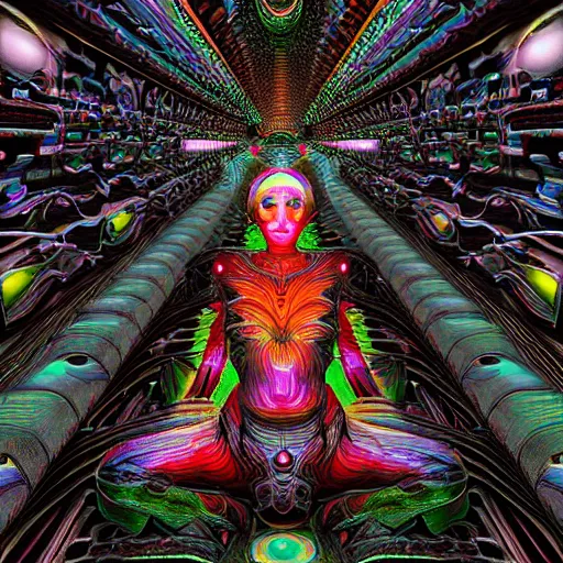 Image similar to machine elf dmt trip render abstract photoreal
