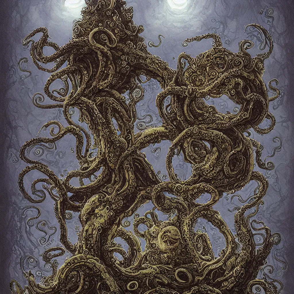 art nouveau cthulhu eyeball tentacle castle and dark | Stable Diffusion ...