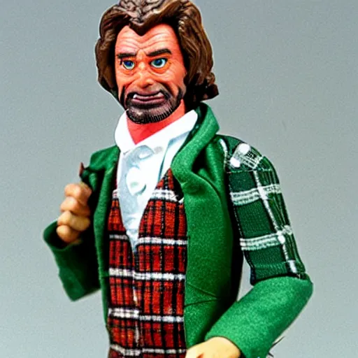 Image similar to plastic wolfman action figure with faded green face dressed in a plaid suit. 1 9 7 9 vintage