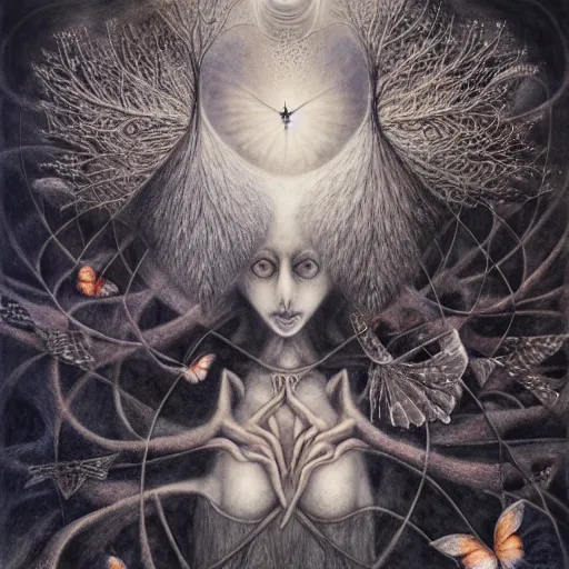 Image similar to descending into madness by itsuko azuma, kinuko y. craft, julie heffernan, remedios varo, graphite, dreamy, mysterious and illusory