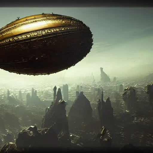 Prompt: enormous flying city in a faberge egg, sky, steampunk, fantasy art, masterpiece, hugh ferriss, unreal engine 5, peder balke