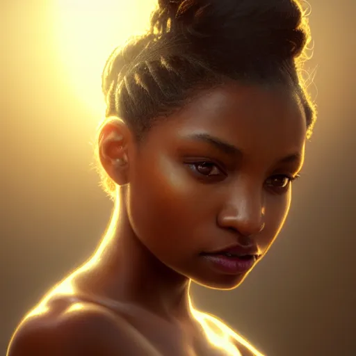 Image similar to a photorealistic hyperrealistic, bright brown eyes, light skinned african young girl, ponytail hair, flawless face, beautiful lips, cute face, gorgeous white veil, by wlop, artgerm, greg rutwoski, alphonse mucha, beautiful dynamic dramatic low - light moody lighting, cinematic atmosphere, artstation, concept design art, octane render, 8 k