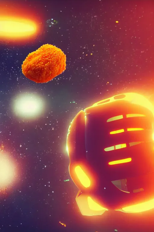 Prompt: A flower eating a chicken nugget in space. ArtStation. Octane render