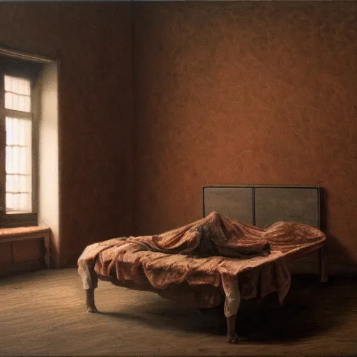 Image similar to this is the room, the start of it all, no portrait so fine, only sheets on the wall, i've seen the nights, filled with bloodsport and pain, and the bodies obtained, the bodies obtained hyperdetailed 4 k photorealism