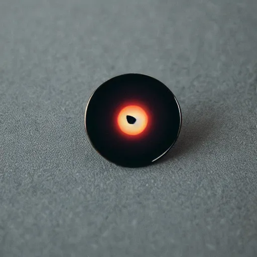 Image similar to a photo of a retro enamel pin of a black hole, beautiful cinematic light, behance