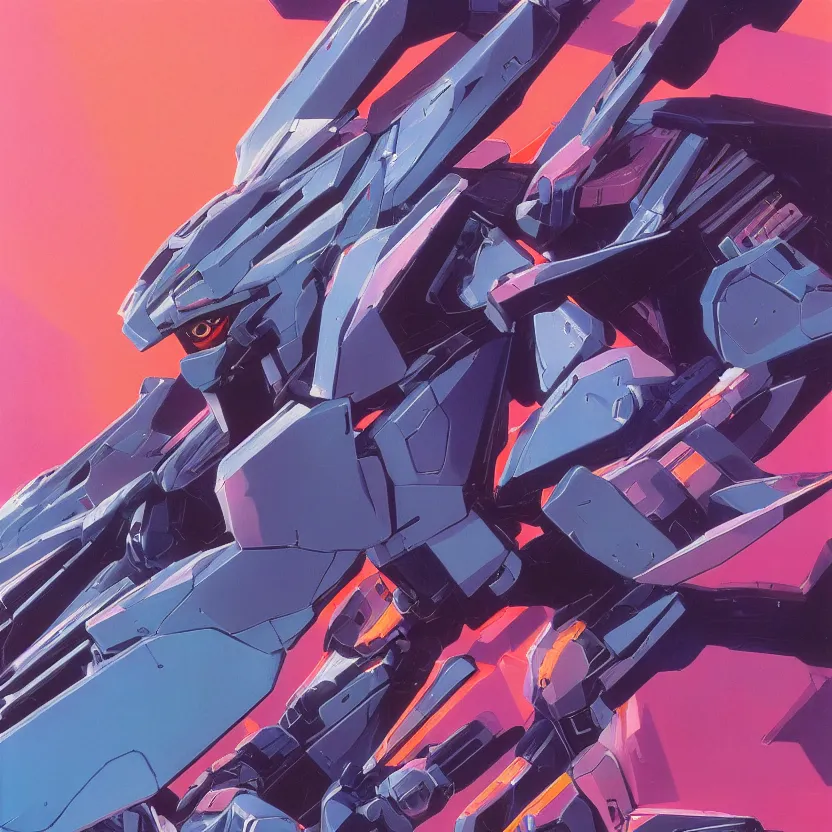 Prompt: close - up portrait of a mecha gundam sea dragon with pearlescent eyes, pink and orange colors, highly detailed science fiction painting by syd mead, roger dean, and moebius. rich colors, high contrast, cosmic black background. unreal engine, artstation.