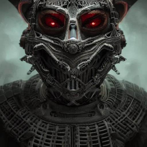 Image similar to Very very very very highly detailed epic central composition photo of demonic face with baseball mask, intricate, dystopian, sci-fi, extremely detailed, digital painting, artstation, concept art, smooth, sharp focus, illustration, intimidating lighting, incredible art by Anna Dittmann, Octane render in Maya and Houdini