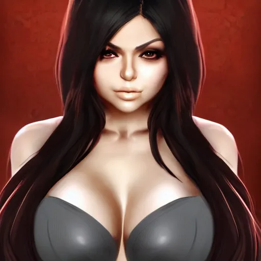 Image similar to portait of haifa wehbe, long hair centred, hd, very detailed curve, unreal engine, mikasa ackerman style, amazing background, rending artstation