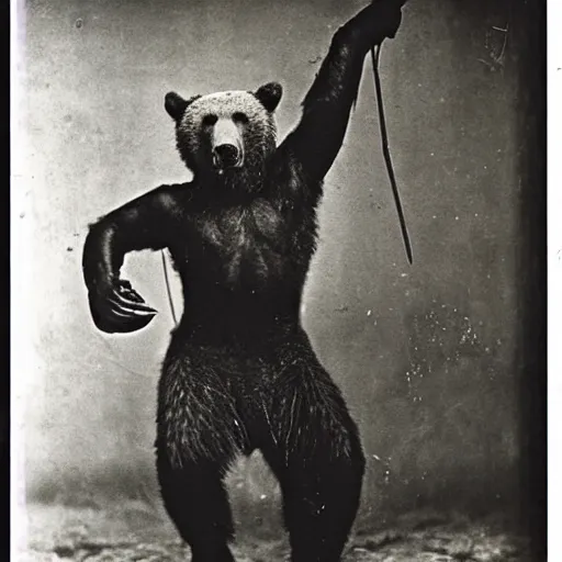 Image similar to “grizzly bear in full ninja outfit, 1900’s photo”