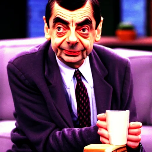 Image similar to mr. bean on the jerry springer show fighting with another guest.