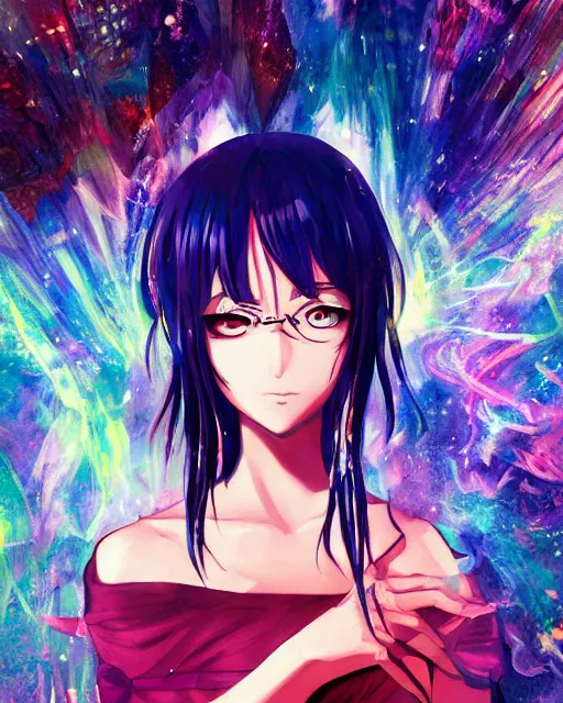 Image similar to anime illustration of a woman entranced, portrait, bewitched, mesmerized, hypnotized, highly detailed, dramatic lighting, cinematic composition, concept art, sharp focus, colorful, photorealistic