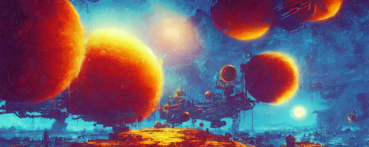 Image similar to ” outer planet covered in dripping honey, [ art by paul lehr, cinematic, detailed, epic, widescreen, opening, establishing, mattepainting, photorealistic, realistic textures, octane render ] ”