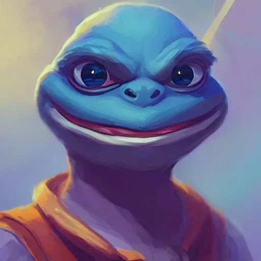 Image similar to super rich happy pepe, luxury, treasury, coins, money, hyper detalied, blue crystals, greg rutkowski, artstation