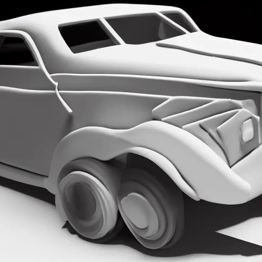 Image similar to a clay model of a car, high quality, high resolution,detailed, studio soft lighting, ambient occlusion