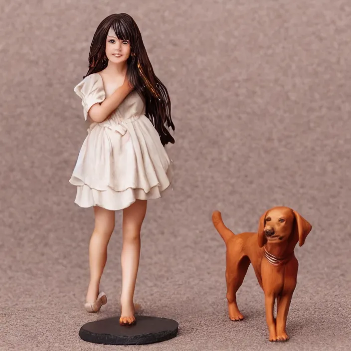 Prompt: 80mm resin detailed miniature of a Girl with a Dog, Product Introduction Photos, 4K, Full body, Simple Background