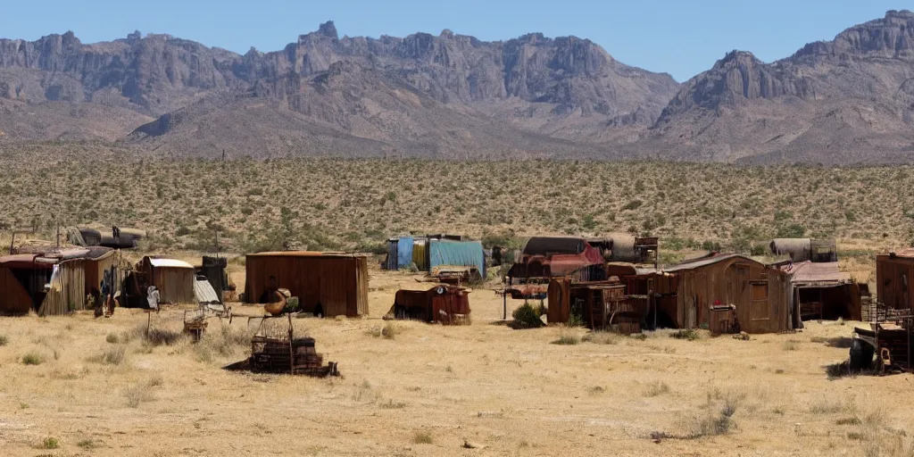 Image similar to a wild west scenery, camps in the background