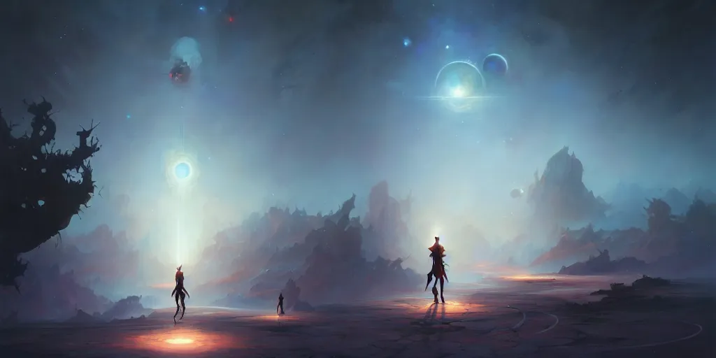 Image similar to The Loneliness of the Cosmic Artist, by Peter Mohrbacher and Andreas Rocha and Craig Mullins