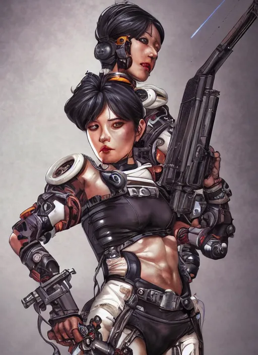 Image similar to 8K, realistic Lady Mechanika in a Comic Book cover, holding a shotgun, and wearing by Artgerm and Katsuhiro Otomo, trending on artstation, featured in Deviantart, Wallpaper, sharp focus, D&D, detailed, intricate, cinematic lighting,