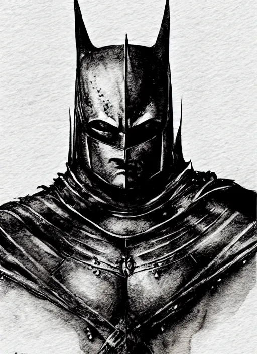 Image similar to portrait, medieval knight Batman, watercolor, dramatic lighting, cinematic, establishing shot, extremly high detail, foto realistic, cinematic lighting, pen and ink, intricate line drawings, by Yoshitaka Amano, Ruan Jia, Kentaro Miura, Artgerm, post processed, concept art, artstation, matte painting, style by eddie mendoza, raphael lacoste, alex ross