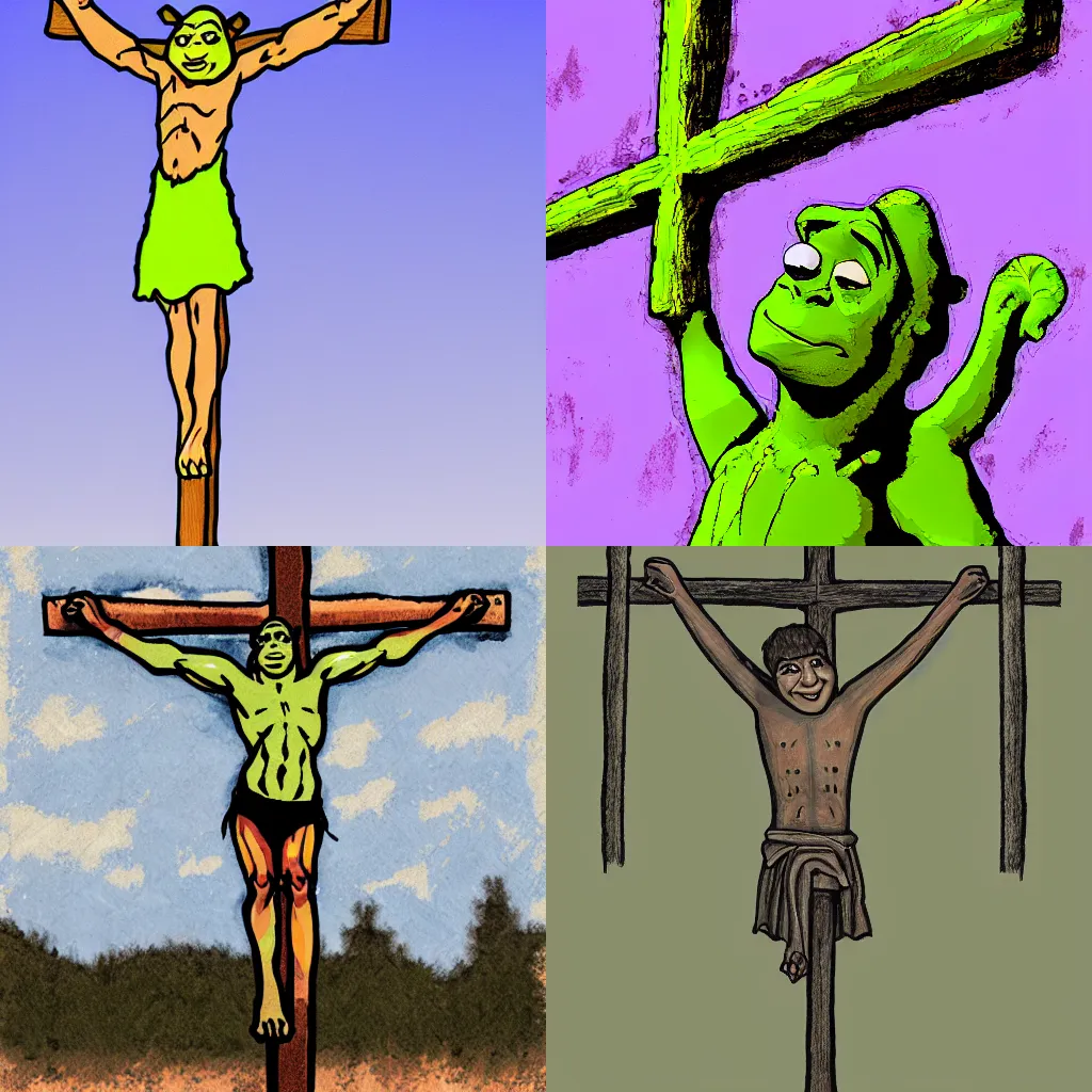 Prompt: crucified Shrek, digital art