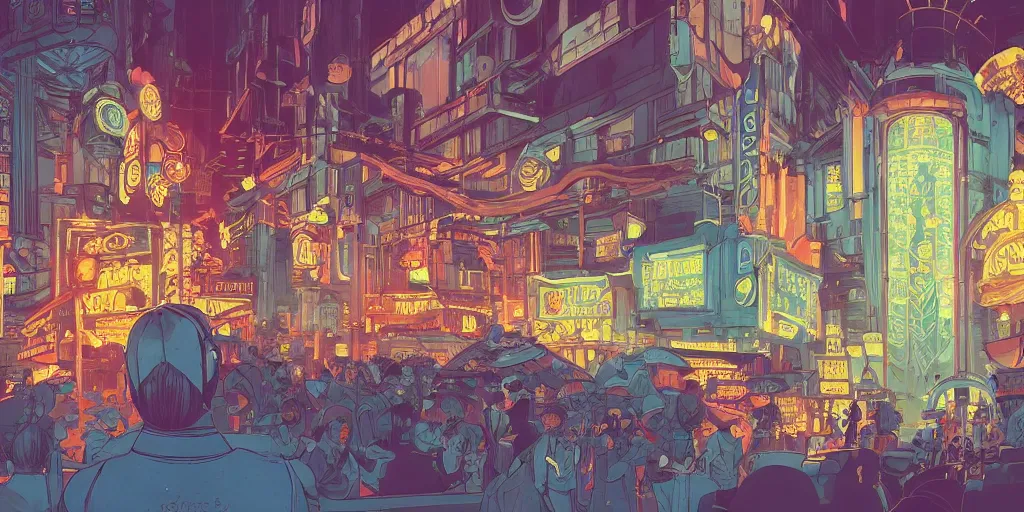 Prompt: a study of cell shaded cartoon of the interior of a bioshock style art deco city, illustration, wide shot, vibrant colors, concept art by josan gonzales and wlop, by james jean, victo ngai, david rubin, mike mignola, laurie greasley, highly detailed, sharp focus, trending on artstation, hq, deviantart, art by artgem