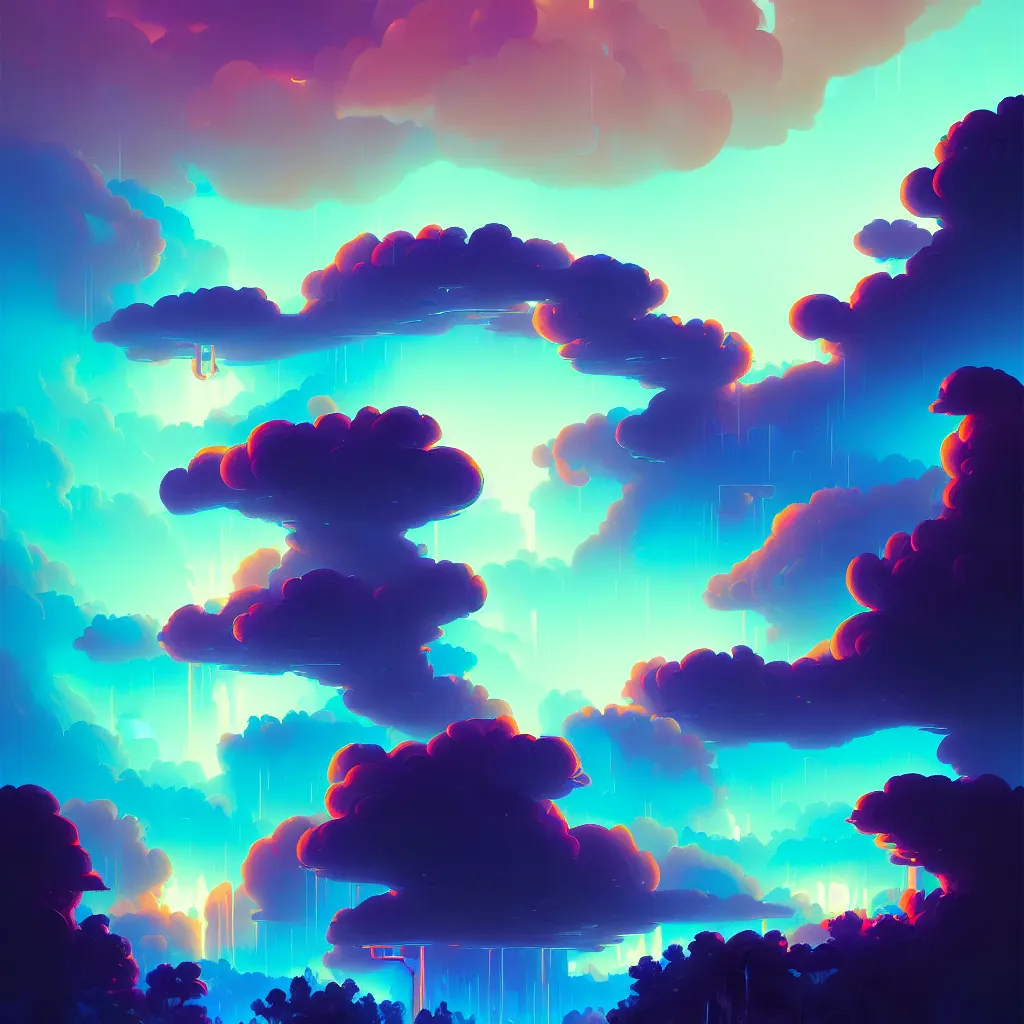 Prompt: a data-center, connector, firewall, cloud, security, river, trees, thunderstorm, trending on Artstation, painting by Jules Julien, Leslie David and Lisa Frank and Peter Mohrbacher and Alena Aenami and Dave LaChapelle muted colors with minimalism