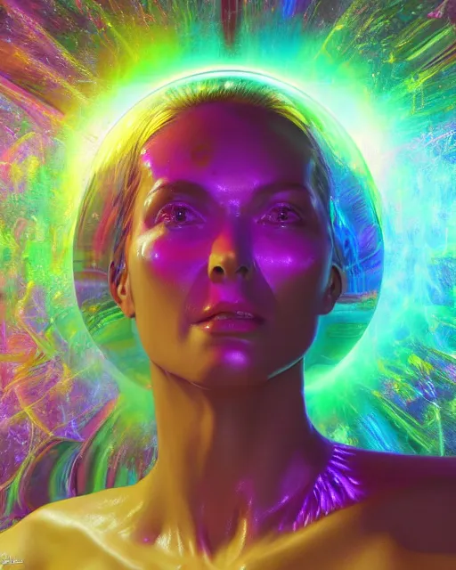 Image similar to a powerful energy psychedelic matrix woman, by alexander fedosav, hyper detailed digital matte painting, concept art, hyperrealism, 1 6 k resolution, cinema 4 d, 8 k resolution, trending on artstation, behance hd, a masterpiece, by stephan martiniere, particles, cel - shaded, power bright neon energy, by david a. hardy,