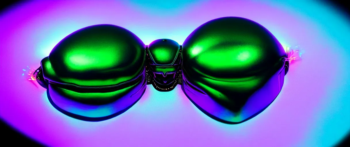 Prompt: hyperrealistic glowy iridescent cyborg scarab! jeweled gorgeous! highly detailed digital art david ligare peter zumthor dramatic purple neon lighting high quality low angle hd 8k sharp shallow depth of field