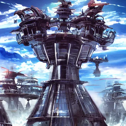 Prompt: a battle for a futuristic tower in the ocean, metal soldiers walking on water, massive machines, action, explosions, epic, detailed, anime