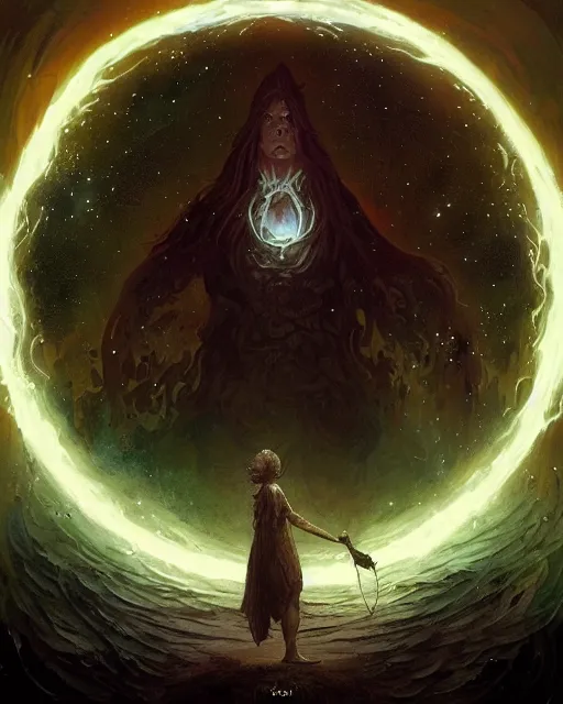 Image similar to a druid standing in a circle at the beginning of the world by greg rutkowski and frank frazetta and peter mohrbacher and william blake and dan mumford