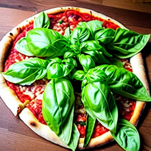 Image similar to a garden of basil, shaped into the word'pizza'