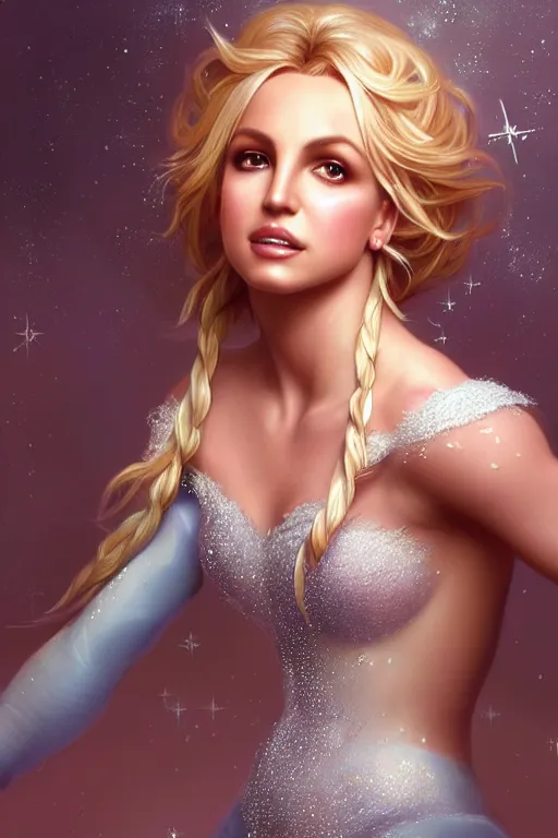 Image similar to ultra realistic illustration, a stunningly beautiful and dove britney spears as elsa, intricate, elegant, highly detailed, digital painting, artstation, concept art, smooth, sharp focus, illustration, art by artgerm and greg rutkowski and alphonse mucha