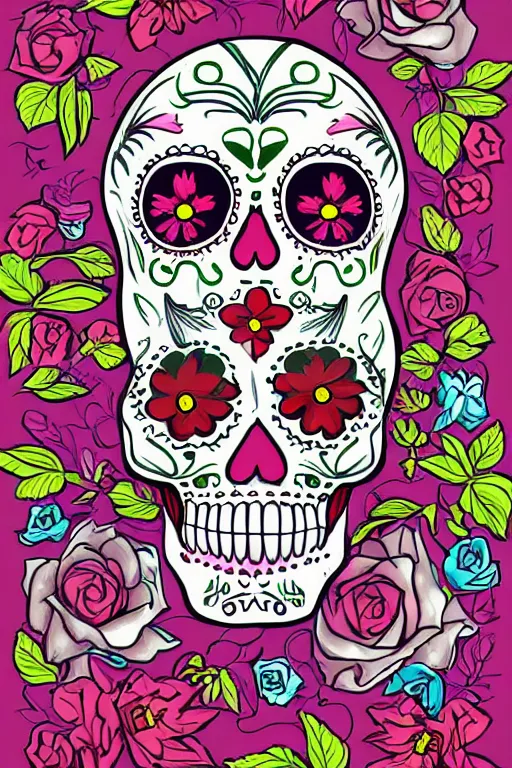 Prompt: illustration of a sugar skull day of the dead girl, art by wes benscoter