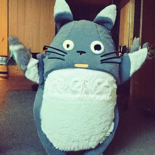 Image similar to a cat wear a totoro costume