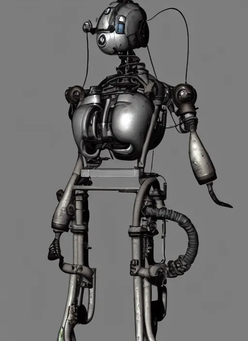 Image similar to 1 8 8 5 frontal photo of a steampowered riveted glados from portal 2, daguerrotype, high quality